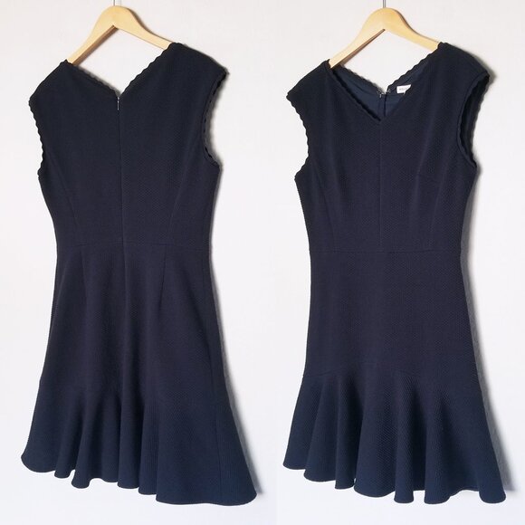 Rebecca Taylor Anna Scallop-Trimmed Navy Dress Size L Textured Knit Modest $395 - Picture 5 of 15